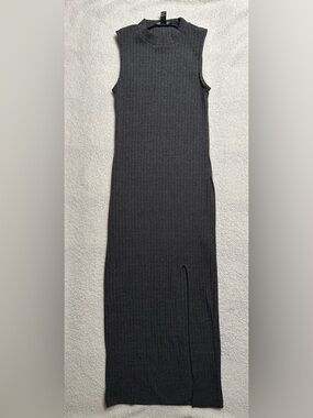 Forever 21 Charcoal Ribbed Sleeveless Maxi Dress with Side Slit
